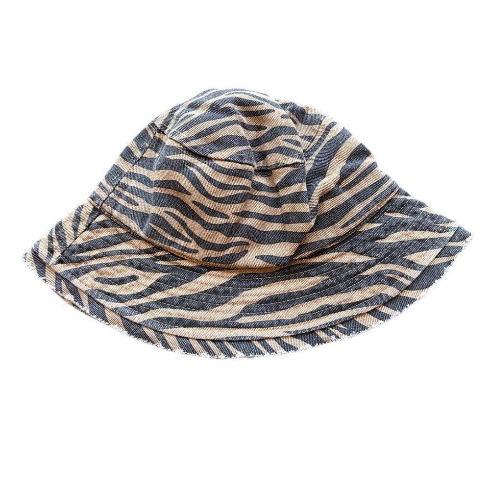 Open Edit Zebra Print Bucket Hat Y2K Tan Black Twill Frayed Edge One Size Hat